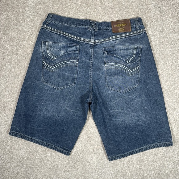 Phat Farm Jean Shorts Adult Size 40W Blue Baggy Y2K  Mens Denim Wide Leg‎ Jorts - Picture 7 of 7